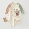 Macacão para Bebê Recém-Nascido Primavera e Outono Algodão Puro Manga Longa Macacão Proteção da Barriga Dinossauro Cartoon Bebê de Poucos Meses Macacão Super Fofo