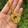 Colar Giratório Dourado com Caractere da Fortuna e Girassol com Pingente de Bússola Giratória Corrente para Suéter Tótens