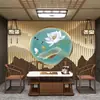 Fondo de pantalla animado de loto 8d Tienda de masajes de pies del Centro de Salud tela de pared papel tapiz de sala de té Mural de loto Zen chino nuevo