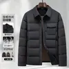 Jaqueta de Penas Masculina 2026 Outono/Inverno Gola Reversível Estilo Camisa 90 Penas de Pato Branco Jovem Casual de Negócios Casaco de Penas Quente