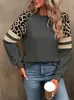 Estación Independiente de Ropa para Mujer Transfronteriza Europea y Americana Otoño/Invierno Nuevo Estampado de Leopardo Bloque de Color Manga Larga Sudadera Holgada Mujer
