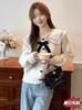 Otoño e Invierno Nuevo Estilo Coreano Estilo Occidental Reductor de Edad Suelto Perezoso Suave Cera Cuello Muñeca Chaqueta Cárdigan Tejida Top de Mujer