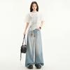 Jeans Lavado com Amassado Estilo Americano 2025 Feminino Solto Emagrecedor Desconstruído Jeans Calças de Pernas Retas Calças de Pernas Largas Calças Casuais