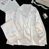 Pijama Popular para Mujer de Primavera y Otoño, Verano Jacquard Seda de Hielo Dibujos Animados Gato KT Cárdigan Manga Larga Pantalón Largo Conjunto de Ropa para el Hogar