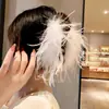 Pinza Geométrica Ovalada Estilo Coreano con Plumas de Avestruz, Estilo Fresco y Dulce, Pinza de Tiburón Accesorio para el Cabello para la Parte Trasera de la Cabeza