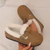 Chinelos de inverno retrô de cor sólida com fivela e bico fechado para mulheres, para usar ao ar livre, sapatos de algodão peludo, dropshipping transfronteiriço