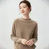 Diseño jacquard con patrón de ondas, estilo minimalista, cuello alto medio, suéter 100% cachemira pura, top de punto suave y cómodo para mujer