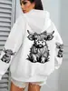Talla Europea TransfronterizaLinda Sudadera con Estampado de Vaca de Leche para el Cabello para Mujer Lana Otoño Streetwear