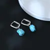 Pendientes Asimétricos Estilo Xizang Turquesa de Imitación Pendientes Personalizados Retro Diseño de Nicho para Mujer Pendientes Elegantes de Gama Alta