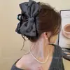Pinza para el Cabello Grande de Lazo de Satén de Gama Alta para Mujer, Exquisita Pinza Plegada para la Parte Trasera de la Cabeza, Pinza de Tiburón