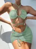 Bikini Sexy Traje de Baño Sexy con Tirantes Halter Chica de Tres Puntos Falda Exportación Europea y Americana Traje de Baño de Tres Piezas para Mujeres