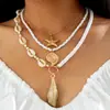 Joyería Transfronteriza Europea y Americana Estilo Bohemio Collar de Conchas Multicapa Cadena para Clavícula de Mujer Set de Accesorios