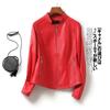 Chaqueta Corta de Cuero para Mujer Ajustada Cuello Alto Abrigo de Piel de Oveja Dama Nueva Primavera y Otoño 2025 Chaqueta Haining para Mujer