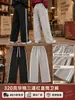 Calça de algodão masculina, coleção de outono, cintura alta, com cordão, leve, corte solto, estilo casual, três listras, cor sólida, 320 gramas