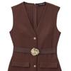 Z Transfronterizo Nuevo Europeo y Americano Verano Vestido Midi de Crepé Estilo Chaleco Abotonado para Mujer con Cinturón 3897166