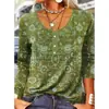 Outono e Inverno 2025 Europeu e Americano Transfronteiriço Amazon Wish Nova Exportação Camiseta Feminina de Manga Longa Estampada com Decote V Larga Solta para Mulheres