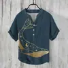 Camisa POLO de Lino para Hombre Más Vendida en el Sudeste Asiático Camisa Hawaiana de Punto Medio de 3 Botones Estilo Japonés Estilo Harajuku Estilo Holgado