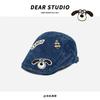 2024 Nuevo Perro Lindo Japonés Gorra Delantera Niños Primavera y Verano Mezclilla Vintage Todo Fósforo Mostrar Rostro Pequeño Gorra de Pintor Moda