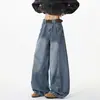 Jeans Vintage Lavados con Parches para Hombre de Primavera y Otoño, Pantalones Anchos de Corte Holgado, Ropa de Moda para Hombre