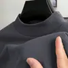 Camiseta base cálida de cuello medio para otoño e invierno para hombre, terciopelo alemán de doble cara, camiseta de manga larga con forro polar, camisa de otoño elástica con forro polar