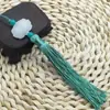 Pingente de Carro com Borla de Lótus Branco de Jade Dupla Face Acessórios de Estilo Antigo para Ventilador Hanfu Pingente de Fantasia Joias