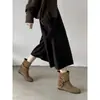 Encontrando elementos étnicos por primera vez ~ Botas Martin slip-on de boca ancha con cuentas y punta redonda, nuevas botas cortas de otoño e invierno