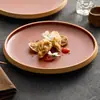 Fabricante de Platos de Cerámica Estilo Montaña Rojo-Marrón Rústico, Platos Artísticos para Restaurante y Hotel, Platos Estilo Occidental, Platos Redondos, Platos de Cena