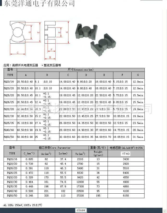 PQ 系列 磁芯