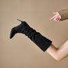 Botas Femininas de Cano Alto para Outono e Inverno Sapatos de Salto Alto de Tamanho Grande para Venda Transfronteiriça Botas Femininas de Couro Suede Fino de Salto Apontado Estilo Europeu e Americano Novas