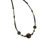 Colgante de Piedra Ojo de Tigre Estilo Étnico Vintage Collar Pequeño de Flores con Cuentas para Mujeres Personalidad Artística Tendencia de Moda Gargantilla Cadena para Suéter