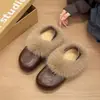 Mule quentinha de algodão para usar de duas formas, sapatos femininos da moda, retrô, inverno, com pelúcia, sola grossa, para usar em um passo, aumento interno de altura