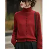 Cárdigan para mujer, suéter de lana, prenda exterior con cuello alto, corte holgado, grueso, suéter de punto de manga larga, top de otoño, punto liso, versátil