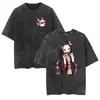 Camiseta Lavable Transfronteriza con Efecto Vintage, Camiseta de Manga Corta de Anime Demon Slayer para Hombre