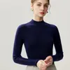Suéter de punto fino de lana pura, ajuste ceñido, cuello alto medio para mujer, nuevo para otoño/invierno, color liso, manga larga, capa base, elegante y versátil, suéter de punto para el trabajo