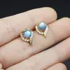 Aretes de Tachuela Redondos de Piedra Lunar Natural con un Brillo Suave y Natural, Versátiles para el Uso Diario, Aretes Únicos con Diseño de Cisne