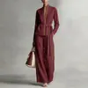 Traje Casual Transfronterizo 2026 para Mujer, Conjunto de Dos Piezas Elegante con Bloques de Color para Primavera y Verano: Camisa Cardigan y Pantalones de Pierna Ancha
