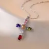 Colar Feminino Colorido Zircônia Joias Design de Nicho Pingente Cruz Completo em Diamante Colar Corrente de Clavícula em Aço Inoxidável