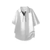 Camiseta de Patchwork con Cuello en V y Cordón para Hombre, Marca Trendy de Verano, Falso Dos Piezas, Estilo Fresco, Cuello Solapa, Manga Corta, Holgada, Versátil