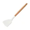 Arroz Silicone Branco Utensílios de Cozinha Cozinha Antiaderente Panela Ferramentas de Cozinha Espátula de Mexer Espátula de Fritar Anti-escaldante Cabo de Madeira Espátula de Silicone Concha de Sopa