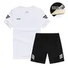 Traje Esportivo Respirável Confortável de Verão Masculino Manga Curta Shorts Futebol Casual Corrida Roupa de Duas Peças Seda Gelada 1908