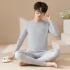 Conjunto de Ropa de Otoño Anfia para Hombres y Adolescentes, Ropa Interior Térmica 100% Algodón, Camiseta Térmica Fina de Algodón con Lycra para Estudiantes para Invierno