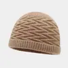 Chapéu de tricô jacquard com padrão de ondas d'água para mulheres, chapéu de lã com aba dobrada para outono e inverno, chapéu quente de tricô com textura vintage para homens, chapéu de cor sólida para clima frio