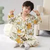 Pijama Infantil Estilo Coreano para Meninas, Primavera e Outono 2026, Gola Reversível, Manga Longa, para Meninos e Meninas, Confortável para Usar em Casa, Atacado