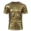 Cross Border 2024 Nova Chegada Verão Festa Masculina Palco Gloss T-Shirt Manga Curta Masculina Decote Redondo Camiseta Top Camiseta Masculina