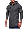 Comércio exterior atacado primavera e verão masculino cor sólida gola redonda com capuz manga longa camiseta zíper no braço costura estilo europeu e americano camiseta longa