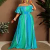 Vestido de Verão Feminino Plus Size Novo Estilo Europeu e Americano Transfronteiriço Comércio Exterior Sem Alças Ombro a Ombro Ajuste na Cintura Comprimento Médio