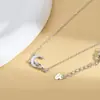 Cadena para Clavícula Elegante con Circonita Microincrustada, Bañada en Oro Real, para Mujer, Cadena de Cuello Estilo Luna de Lujo Ligero, Cadena Fría de Estrella