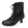 Botas cortas de tacón medio con punta redonda y costura de encaje para mujer, primavera y otoño, comercio exterior transfronterizo, talla grande 38-13