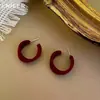 Brincos de Veludo com Textura Cruzada Retro Estilo Hong Kong Elegantes Franceses Literários Vinho Tinto Outono Inverno Ano Novo Brincos Elegantes