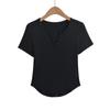Estilo Americano High Street Sexy Gola Semiaberta Manga Curta Camiseta Feminina Slim Look Ombro Pequeno Botões Decote em V Top Quente Adoçado